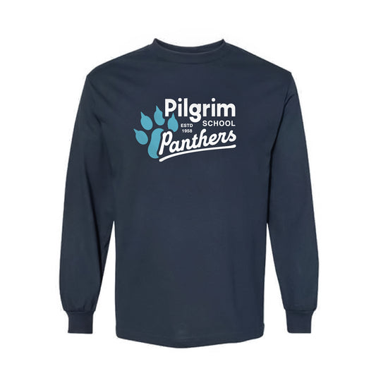 Pilgrim Panthers Logo Adult LS Tee (Navy)