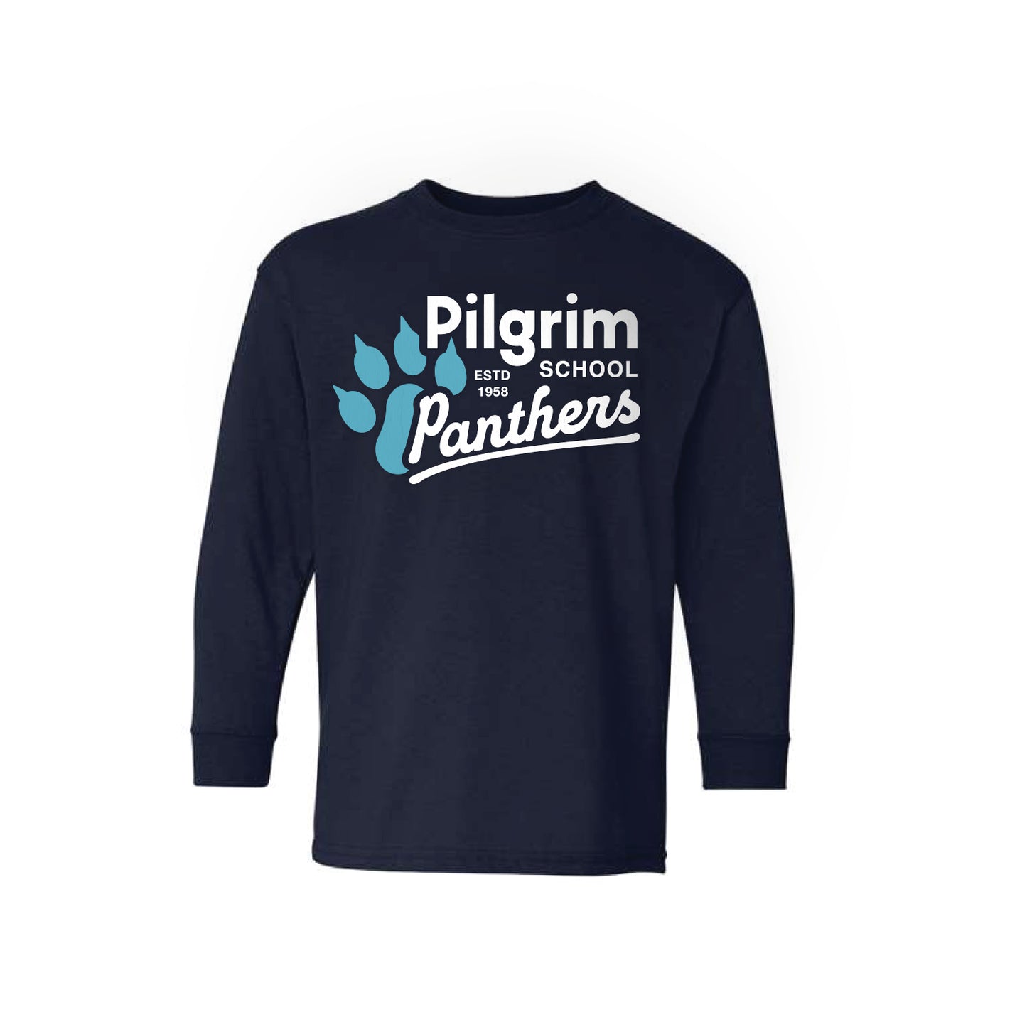 Pilgrim Panthers Logo Youth LS Tee (Navy)